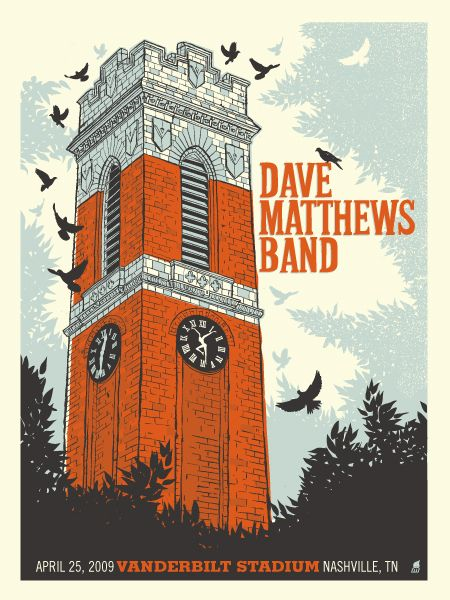 Methane Studios — Dave Matthews Band, Vanderbilt Stadium (Vanderbilt University), Nashville, TN · Apr 25, 2009 Poster