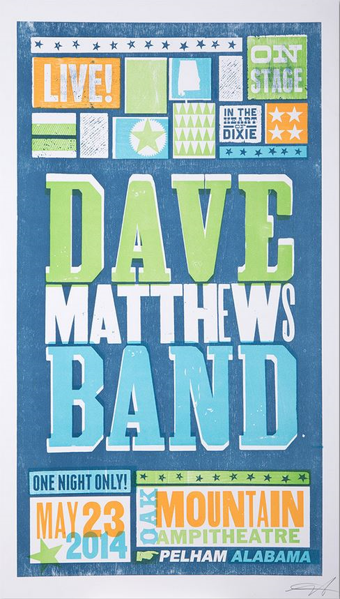 Brad Vetter — Dave Matthews Band, Oak Mountain Amphitheatre, Pelham, AL · May 23, 2014 Poster
