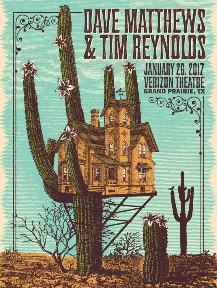 Justin Helton (Status Serigraph) — Dave Matthews Band, Verizon Theatre at Grand Prairie, Grand Prairie, TX · Jan 26, 2017 Poster