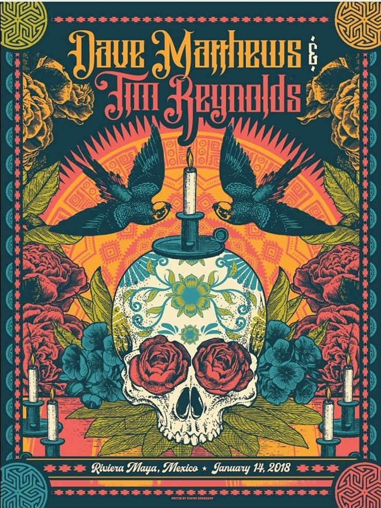 Justin Helton (Status Serigraph) — Dave Matthews Band, Playa Azul, Riviera Maya, MEX · Jan 14, 2018 Poster