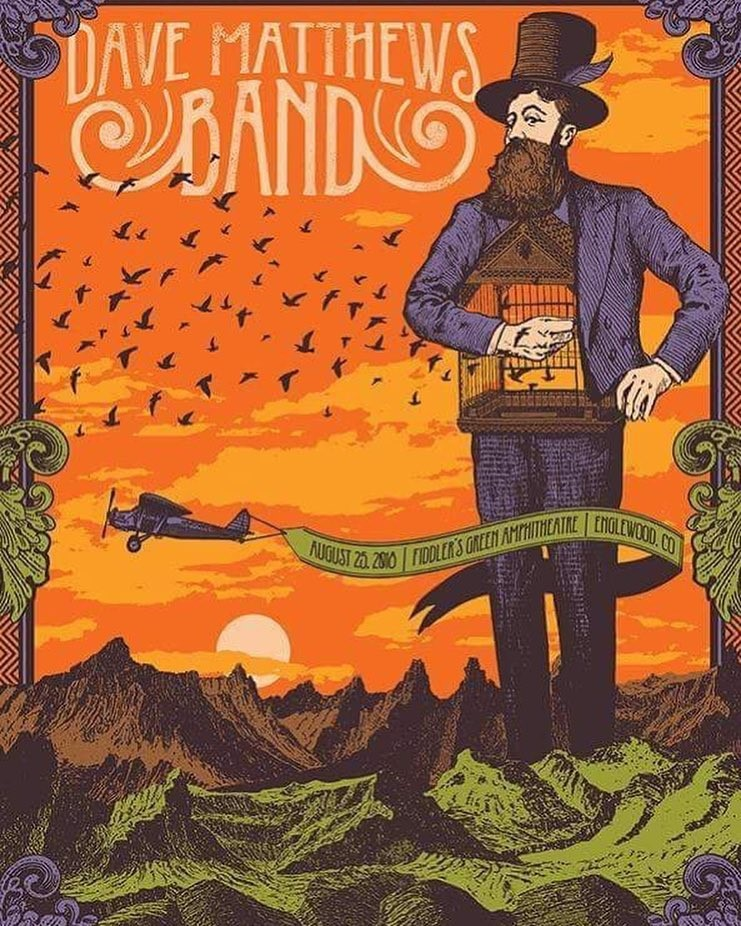 Justin Helton (Status Serigraph) — Dave Matthews Band, Fiddler's Green Amphitheatre, Greenwood Village, CO · Aug 25, 2018 Poster