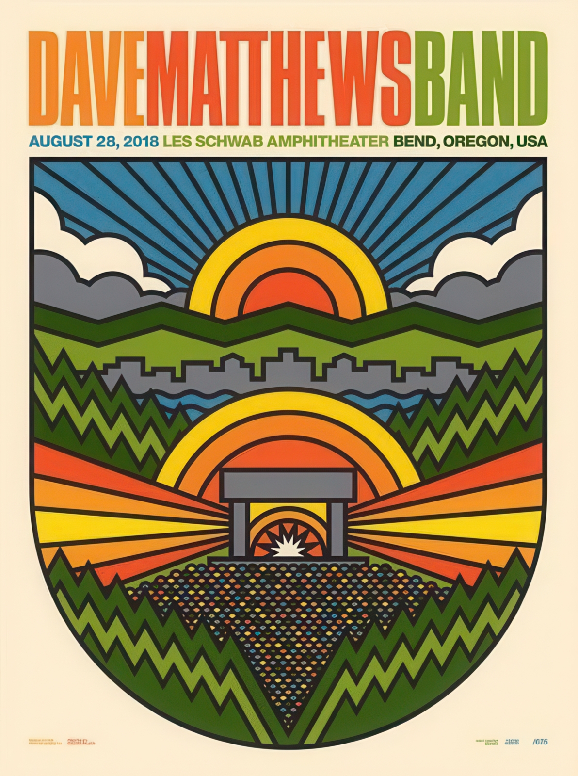 Aaron Draplin — Dave Matthews Band, Les Schwab Amphitheater, Bend, OR · Aug 28, 2018 Poster