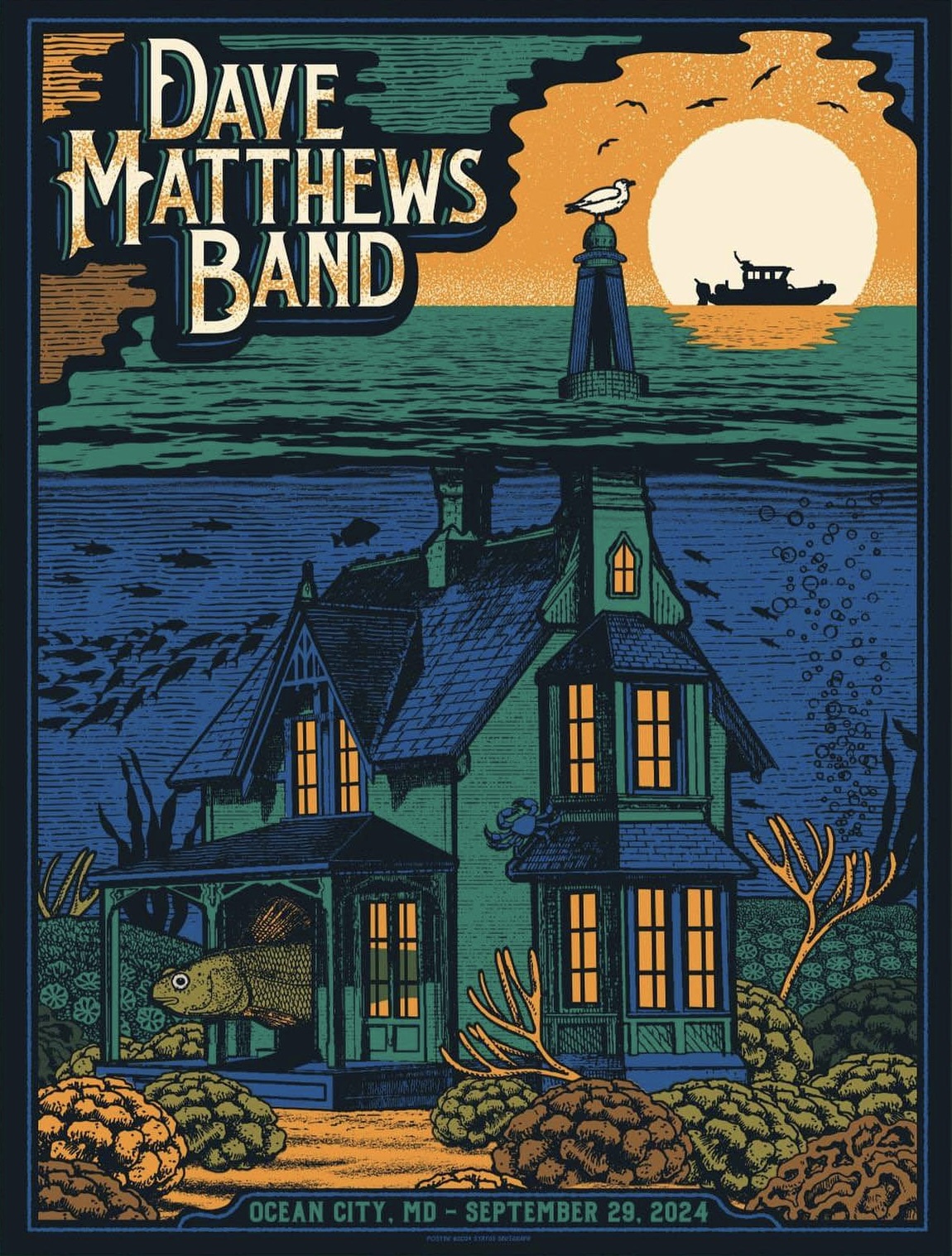 Justin Helton (Status Serigraph) — Dave Matthews Band, Ocean City Inlet Beach, Ocean City, MD · Sep 29, 2024 Poster
