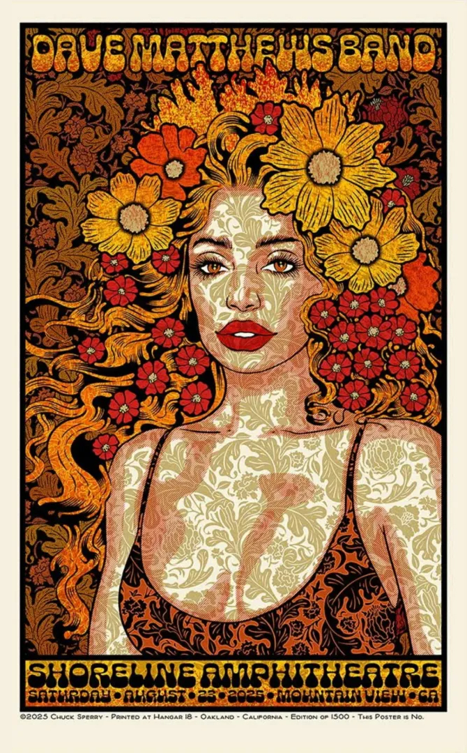 Chuck Sperry — Dave Matthews Band, Shoreline Amphitheatre at Mountain View, Mountain View, CA · Aug 23, 2025 Poster
