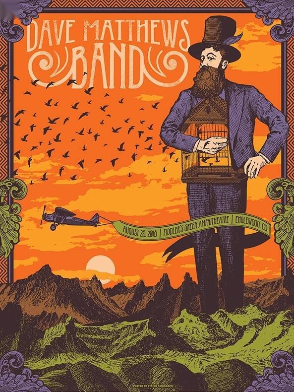 Justin Helton (Status Serigraph) — Dave Matthews Band, Fiddler's Green Amphitheatre, Greenwood Village, CO · Aug 25, 2018 Artist Poster
