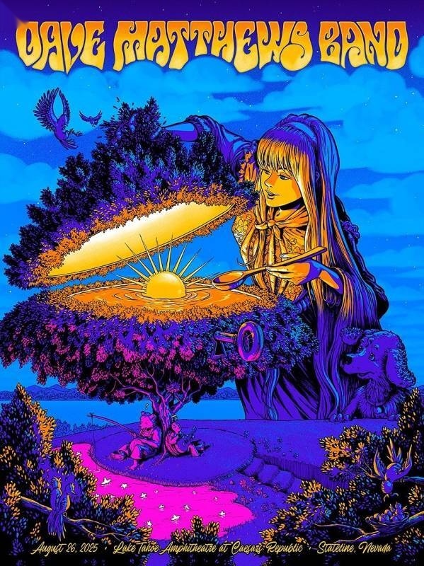 James Flames — Dave Matthews Band, Lake Tahoe Amphitheatre at Caesars Republic, Stateline, NV · Aug 26, 2025 Show Foil Poster
