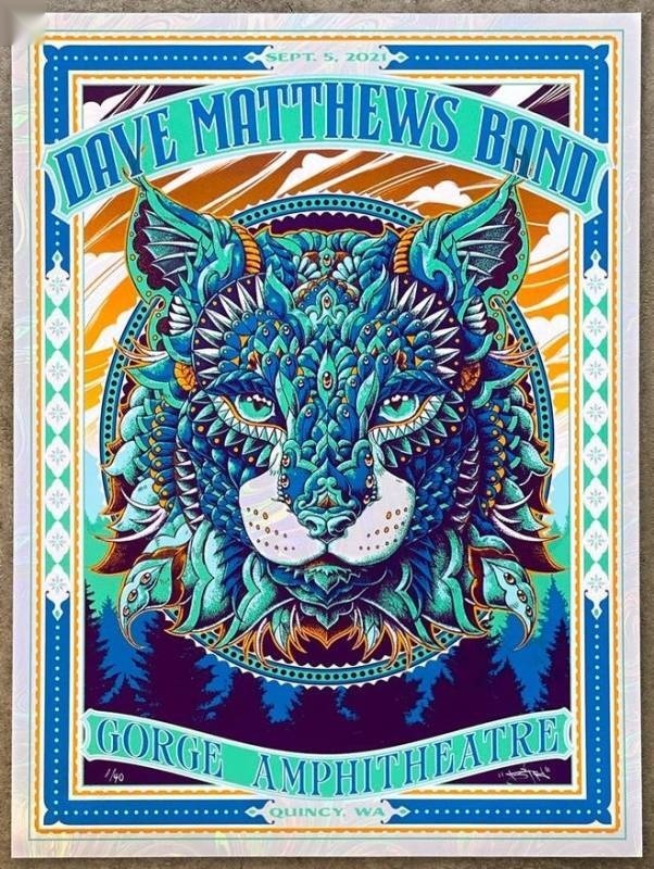 Ben Kwok (BIOWORKZ) — Dave Matthews Band, The Gorge Amphitheatre, George, WA · Sep 5, 2021 Foil Poster