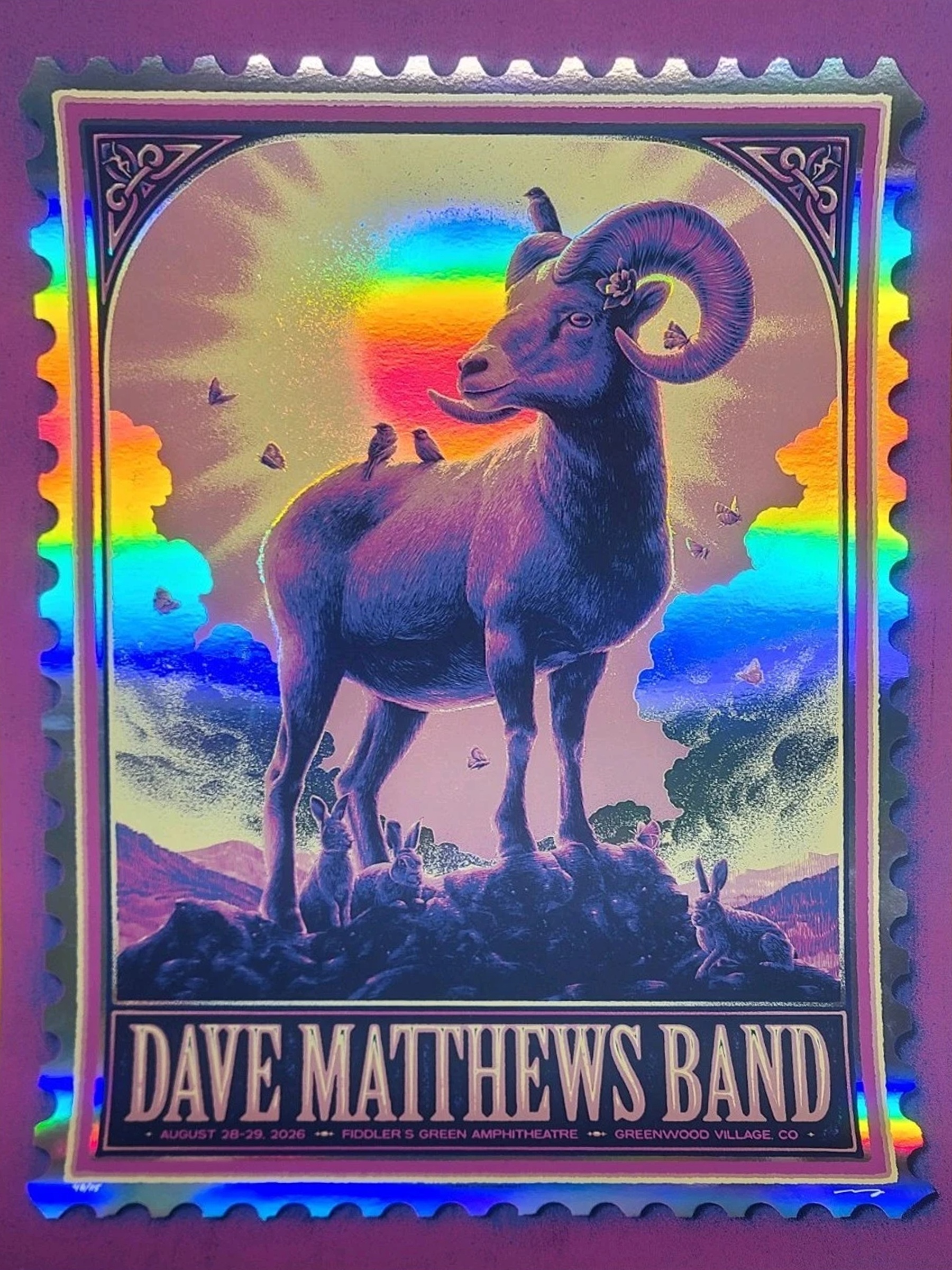 Max Mahn (Twin Home Prints) — Dave Matthews Band, Fiddler's Green Amphitheatre, Greenwood Village, CO · Aug 28–29, 2026 Show Foil Poster