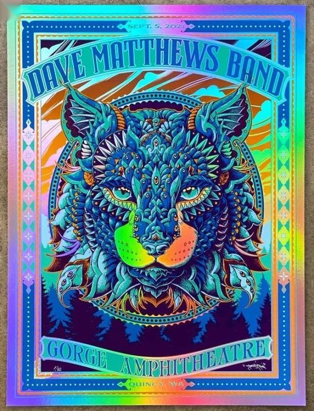 Ben Kwok (BIOWORKZ) — Dave Matthews Band, The Gorge Amphitheatre, George, WA · Sep 5, 2021 Foil Poster