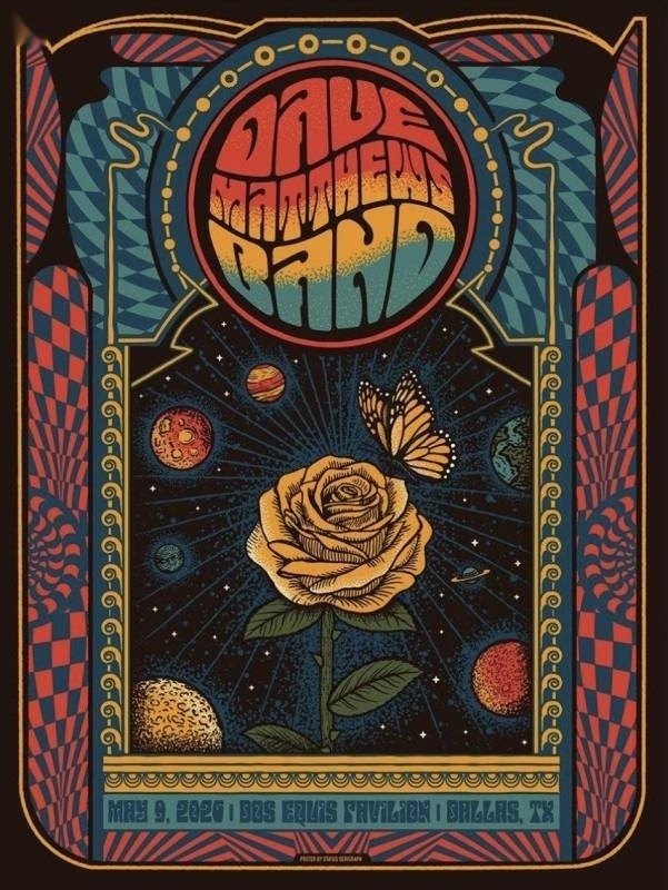 Justin Helton (Status Serigraph) — Dave Matthews Band, Dos Equis Pavilion, Dallas, TX · May 9, 2026 Artist Poster