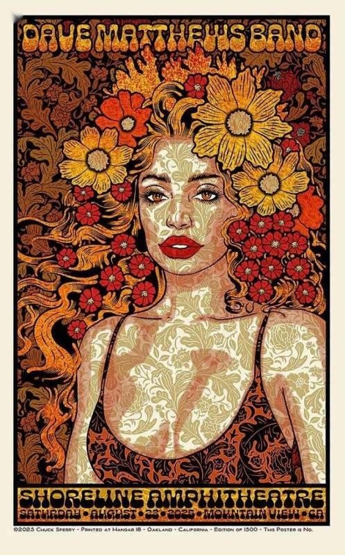 Chuck Sperry — Dave Matthews Band, Shoreline Amphitheatre at Mountain View, Mountain View, CA · Aug 23, 2025 Artist Poster