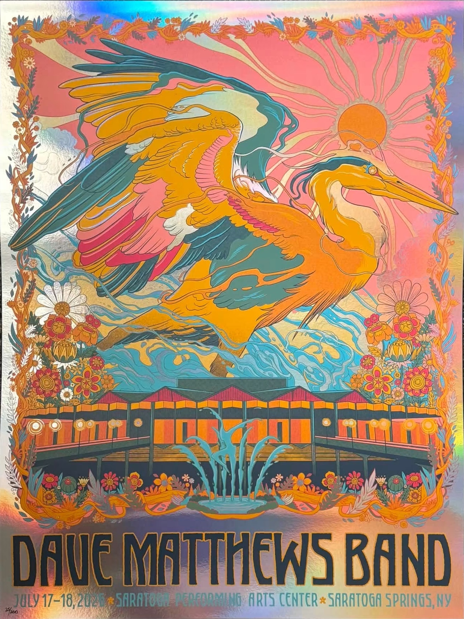 Pedro Correa — Dave Matthews Band, Saratoga Performing Arts Center, Saratoga Springs, NY · Jul 17–18, 2026 Artist Foil Poster