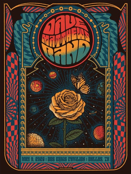 Justin Helton (Status Serigraph) — Dave Matthews Band, Dos Equis Pavilion, Dallas, TX · May 9, 2026 Poster