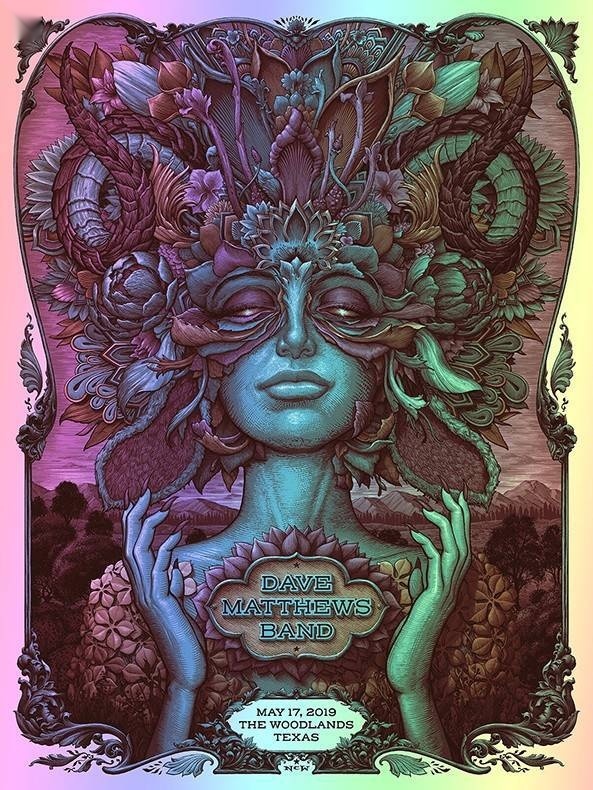 N.C. Winters — Dave Matthews Band, The Cynthia Woods Mitchell Pavilion, The Woodlands, TX · May 17, 2019 Foil Poster