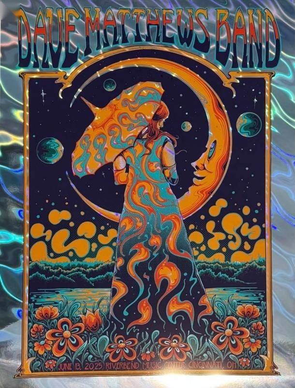 ZazzCorp (Helen Kennedy) — Dave Matthews Band, Riverbend Music Center, Cincinnati, OH · Jun 13, 2025 Foil Poster