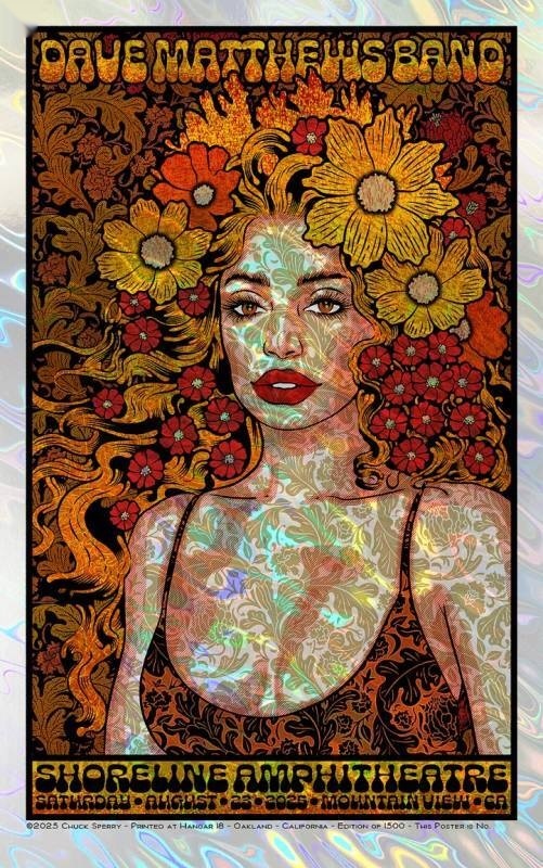 Chuck Sperry — Dave Matthews Band, Shoreline Amphitheatre at Mountain View, Mountain View, CA · Aug 23, 2025 Artist Foil Poster