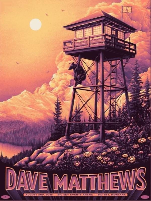 Max Mahn (Twin Home Prints) — Dave Matthews Band, Big Sky Events Arena, Big Sky, MT · Aug 2, 2025 Artist Foil Poster