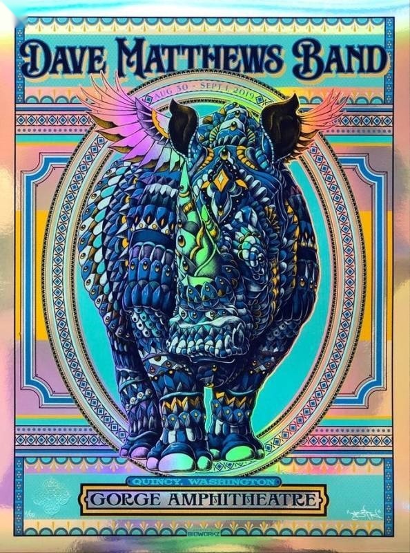 Ben Kwok (BIOWORKZ) — Dave Matthews Band, The Gorge Amphitheatre, George, WA · Aug 30, 2019 Foil Poster