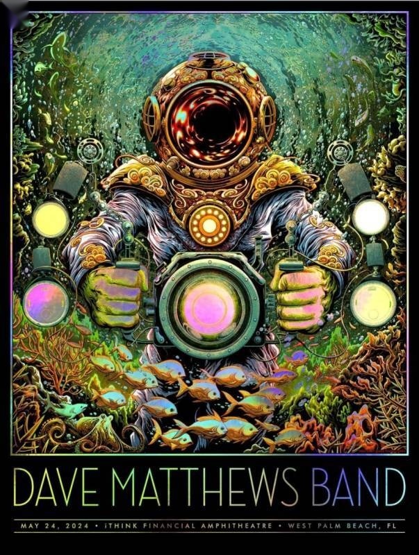 Miles Tsang — Dave Matthews Band, iTHINK Financial Amphitheatre, West Palm Beach, FL · May 24, 2024 Show Foil Poster