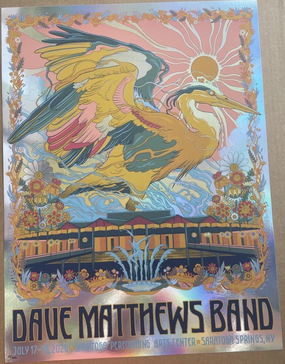 Pedro Correa — Dave Matthews Band, Saratoga Performing Arts Center, Saratoga Springs, NY · Jul 17–18, 2026 Show Foil Poster