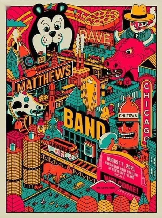 Methane Studios — Dave Matthews Band, Huntington Bank Pavilion at Northerly Island, Chicago, IL · Aug 7, 2021 Show Foil Poster