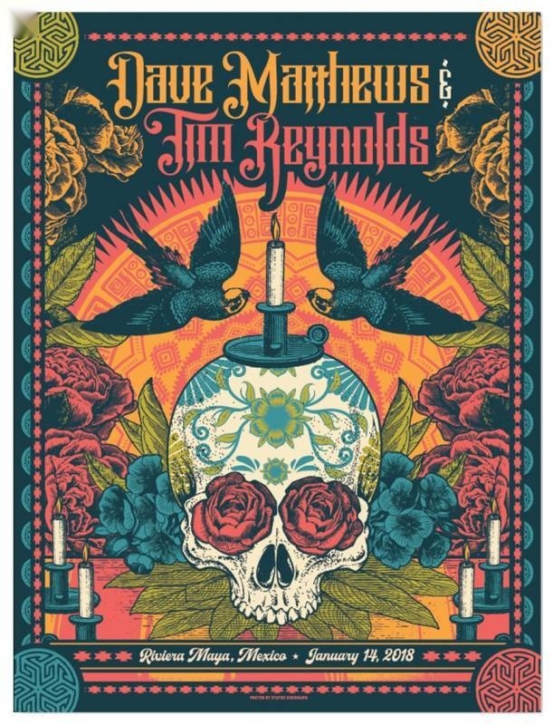 Justin Helton (Status Serigraph) — Dave Matthews Band, Playa Azul, Riviera Maya, MEX · Jan 14, 2018 Variant Poster
