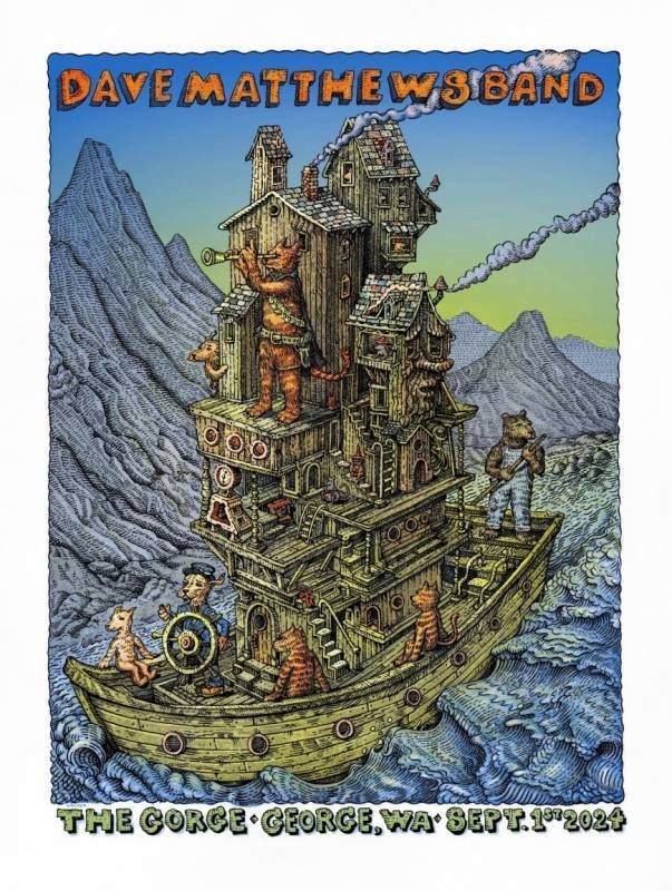 David Welker — Dave Matthews Band, The Gorge Amphitheatre, George, WA · Sep 1, 2024 Artist Poster