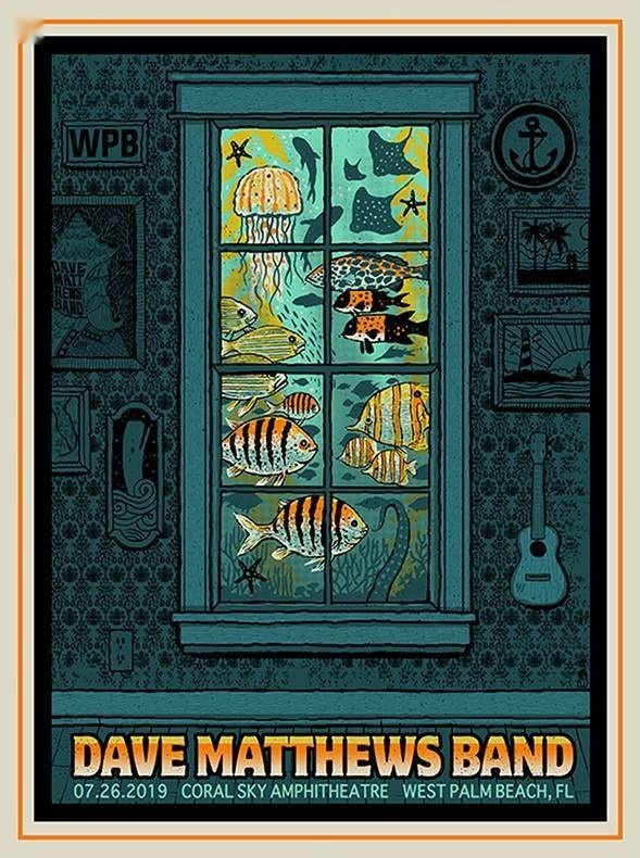 Methane Studios — Dave Matthews Band, iTHINK Financial Amphitheatre, West Palm Beach, FL · Jul 26, 2019 Foil Poster