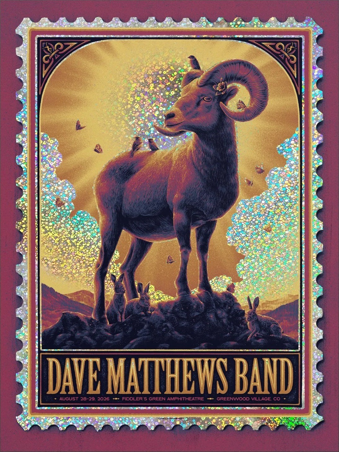 Max Mahn (Twin Home Prints) — Dave Matthews Band, Fiddler's Green Amphitheatre, Greenwood Village, CO · Aug 28–29, 2026 Artist Foil Poster