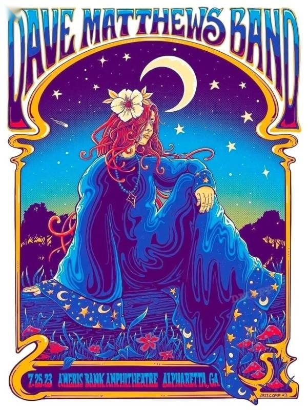 ZazzCorp (Helen Kennedy) — Dave Matthews Band, Ameris Bank Amphitheatre, Alpharetta, GA · Jul 25, 2023 Artist Poster