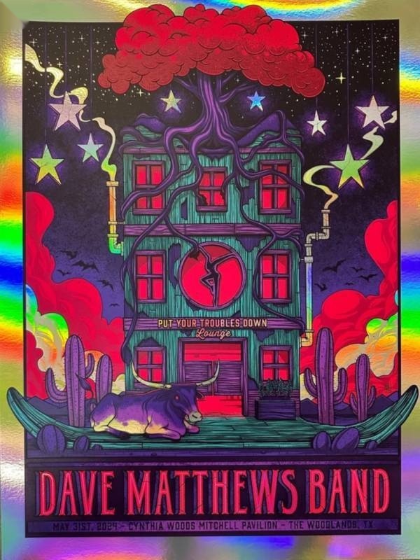 Jim Mazza — Dave Matthews Band, The Cynthia Woods Mitchell Pavilion, The Woodlands, TX · May 31, 2024 Artist Foil Poster