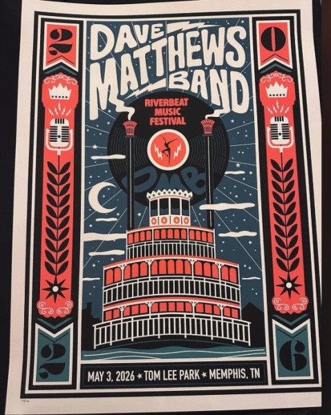 Methane Studios — Dave Matthews Band, Tom Lee Park, Memphis, TN · May 3, 2026 Poster