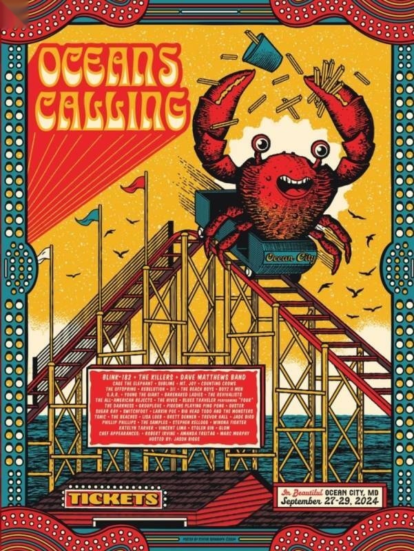 Justin Helton (Status Serigraph) — Dave Matthews Band, Ocean City Inlet Beach, Ocean City, MD · Sep 29, 2024 Foil Poster
