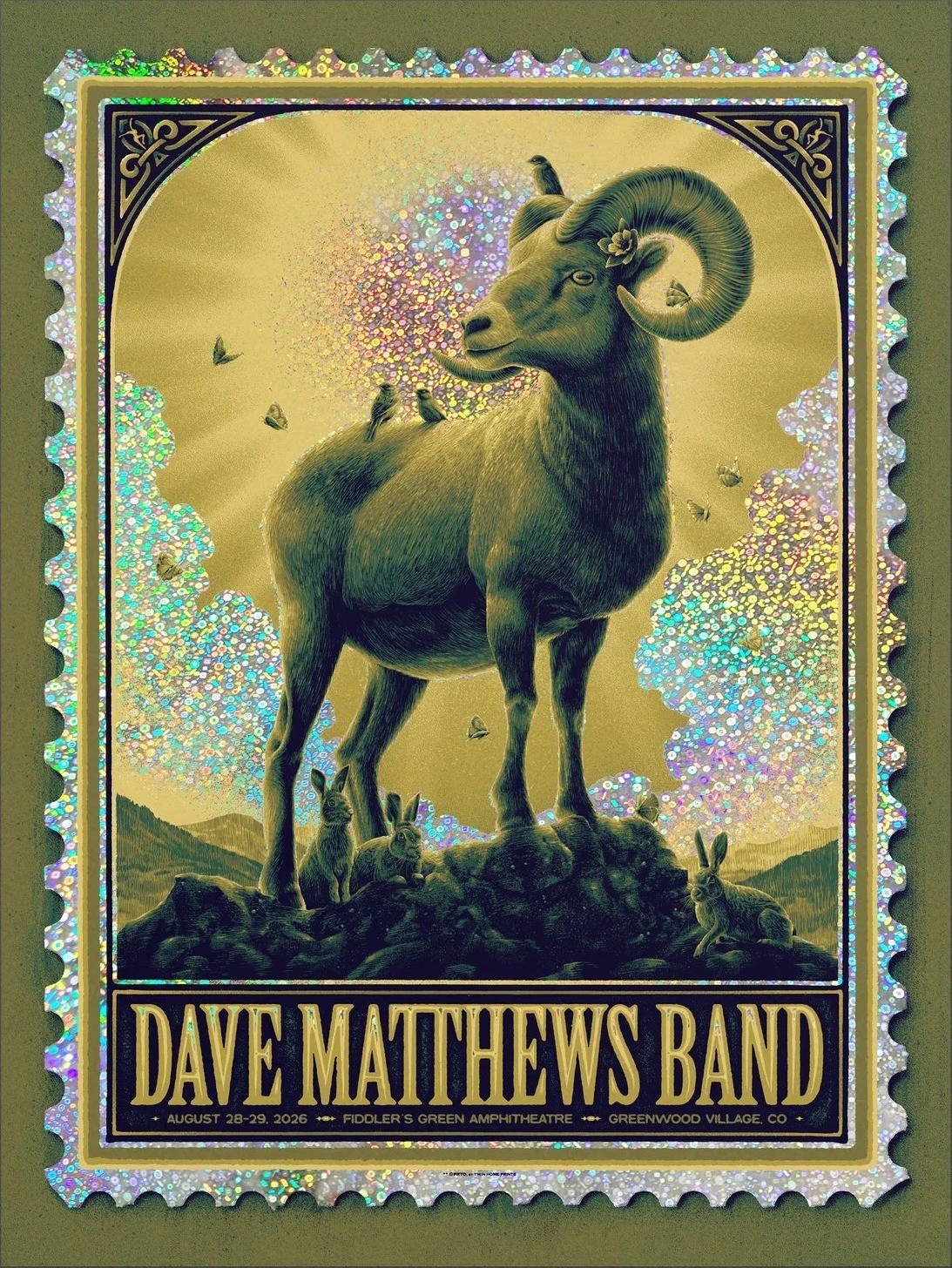 Max Mahn (Twin Home Prints) — Dave Matthews Band, Fiddler's Green Amphitheatre, Greenwood Village, CO · Aug 28–29, 2026 Artist Foil Poster