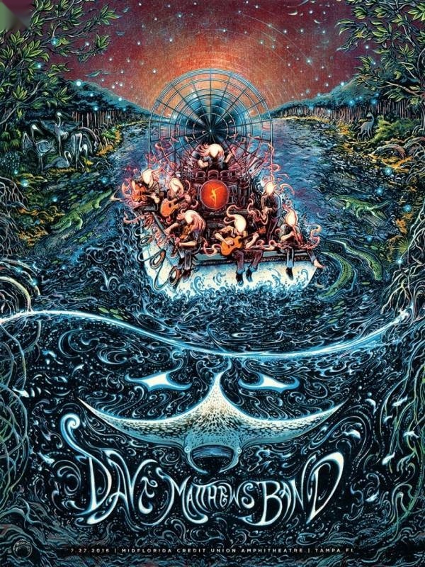Miles Tsang — Dave Matthews Band, MIDFLORIDA Credit Union Amphitheatre at the Florida State Fairgrounds, Tampa, FL · Jul 27, 2016 Variant Poster