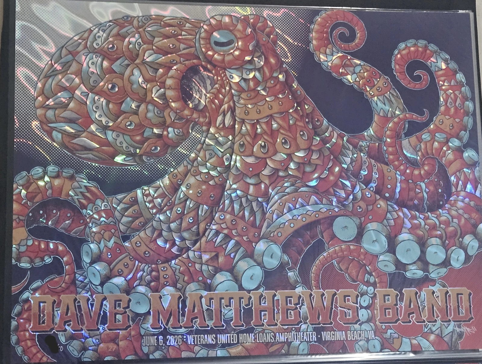 Ben Kwok (BIOWORKZ) — Dave Matthews Band, Veterans United Home Loans Amphitheater at Virginia Beach, Virginia Beach, VA · Jun 6, 2026 Artist Foil Poster