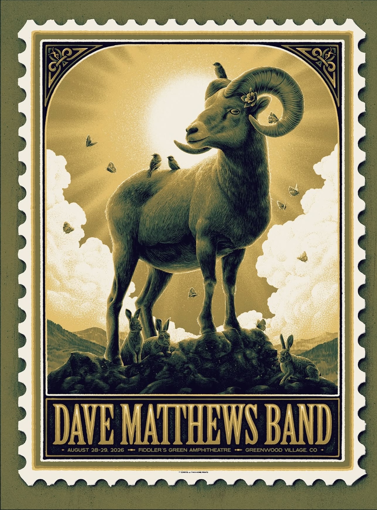 Max Mahn (Twin Home Prints) — Dave Matthews Band, Fiddler's Green Amphitheatre, Greenwood Village, CO · Aug 28–29, 2026 Show Poster
