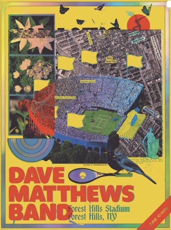 Kamp Ground Designs — Dave Matthews Band, Forest Hills Stadium, Forest Hills, NY · Jun 10, 2026 Warehouse Foil Poster