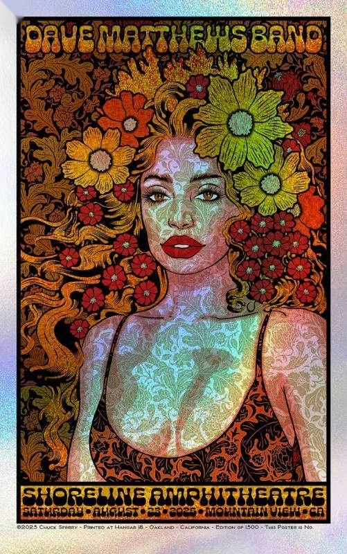 Chuck Sperry — Dave Matthews Band, Shoreline Amphitheatre at Mountain View, Mountain View, CA · Aug 23, 2025 Show Foil Poster