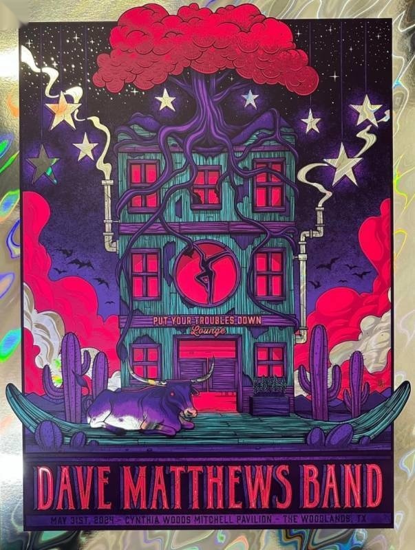 Jim Mazza — Dave Matthews Band, The Cynthia Woods Mitchell Pavilion, The Woodlands, TX · May 31, 2024 Artist Foil Poster