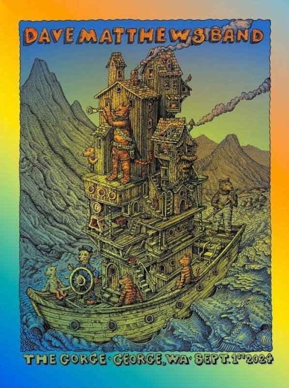 David Welker — Dave Matthews Band, The Gorge Amphitheatre, George, WA · Sep 1, 2024 Artist Foil Poster