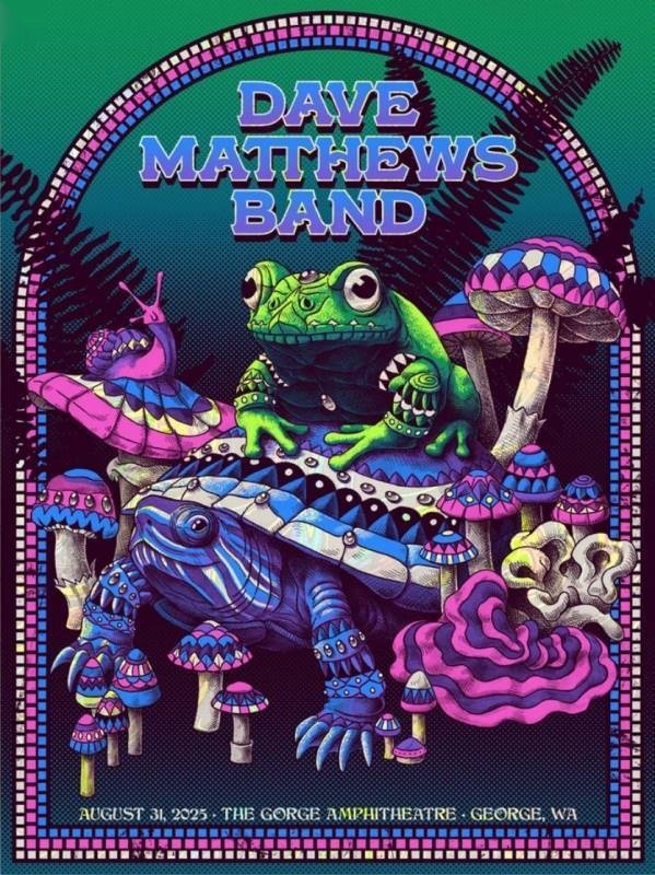 Ben Kwok (BIOWORKZ) — Dave Matthews Band, The Gorge Amphitheatre, George, WA · Aug 31, 2025 Artist Foil Poster