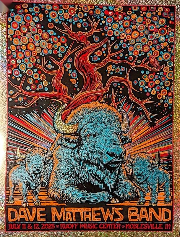 Todd Slater — Dave Matthews Band, Ruoff Music Center, Noblesville, IN · Jul 11–12, 2025 Show Foil Poster