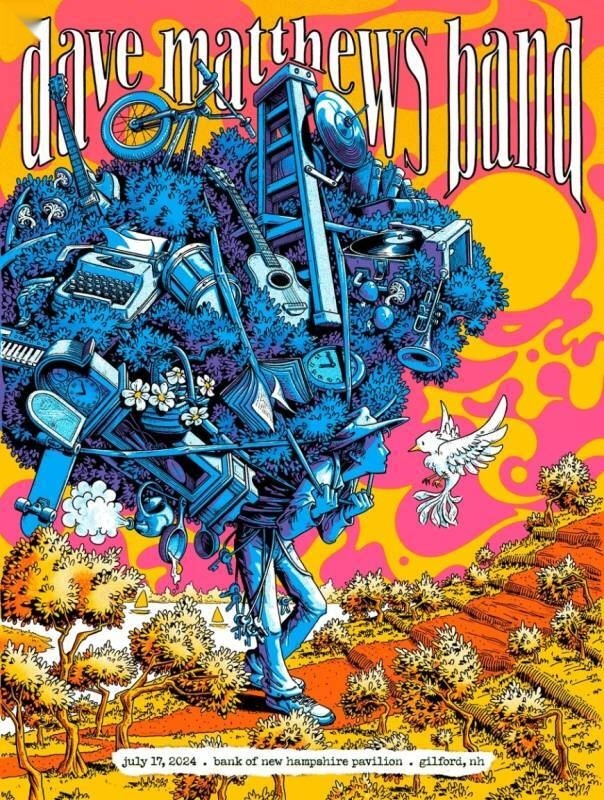 James Flames — Dave Matthews Band, Bank of New Hampshire Pavilion, Gilford, NH · Jul 17, 2024 Show Foil Poster