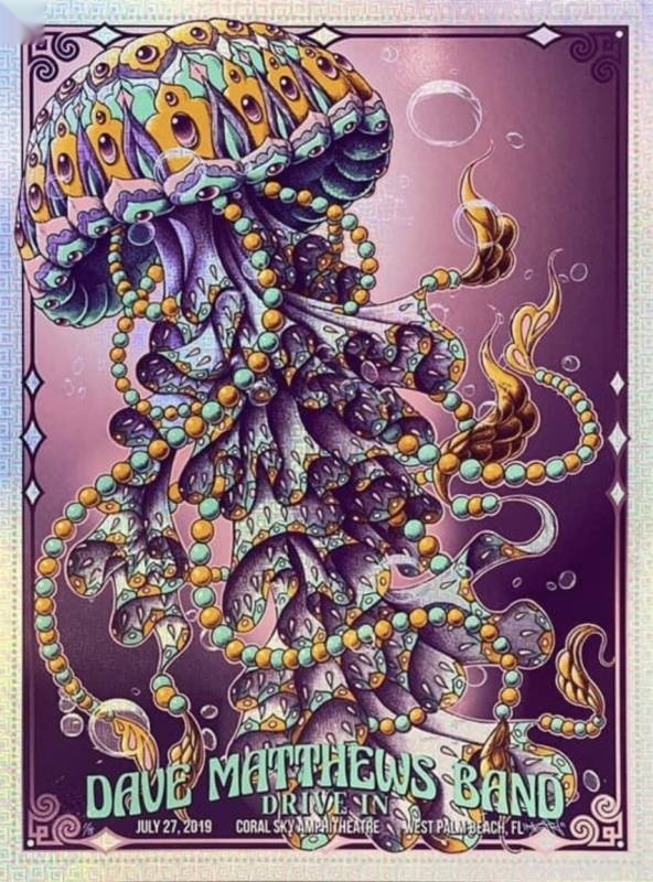 Ben Kwok (BIOWORKZ) — Dave Matthews Band, iTHINK Financial Amphitheatre, West Palm Beach, FL · Jul 27, 2019 Foil Poster