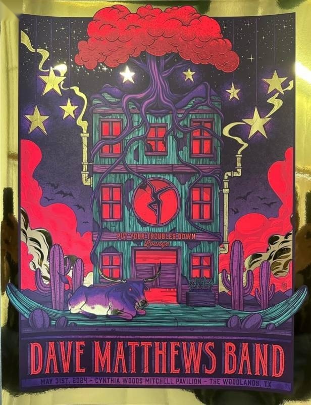 Jim Mazza — Dave Matthews Band, The Cynthia Woods Mitchell Pavilion, The Woodlands, TX · May 31, 2024 Artist Foil Poster