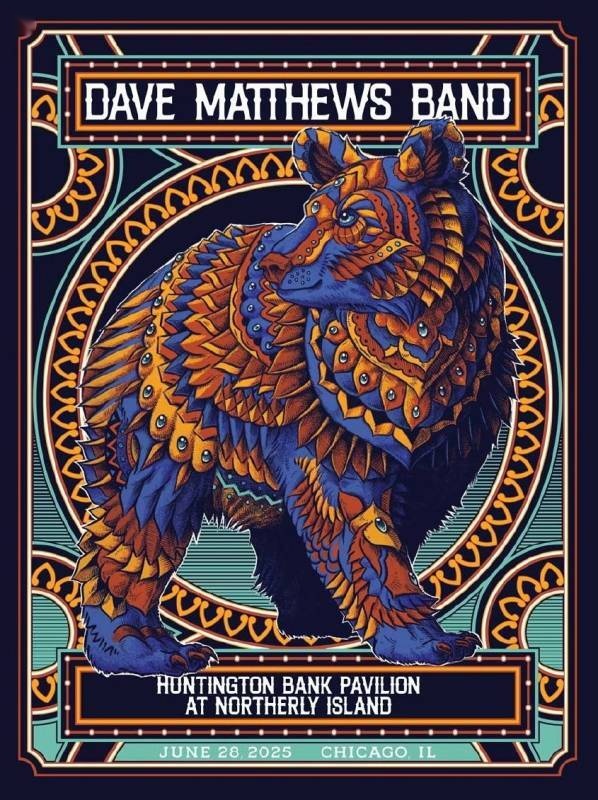 Ben Kwok (BIOWORKZ) — Dave Matthews Band, Huntington Bank Pavilion at Northerly Island, Chicago, IL · Jun 28, 2025 Show Foil Poster