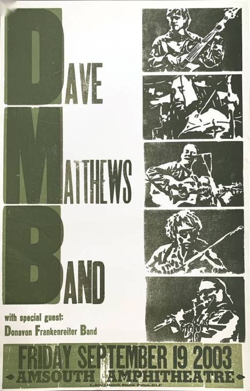 Hatch Show Print — Dave Matthews Band, AmSouth Amphitheatre, Antioch, TN · Sep 19, 2003 Show Poster