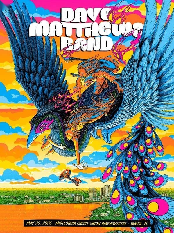 James Flames — Dave Matthews Band, MIDFLORIDA Credit Union Amphitheatre at the Florida State Fairgrounds, Tampa, FL · May 26, 2026 Artist Foil Poster