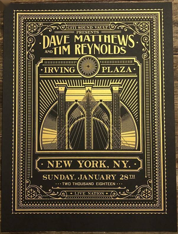 Aaron von Freter (Rockswell) — Dave Matthews Band, Irving Plaza, New York City, NY · Jan 28, 2018 Show Poster